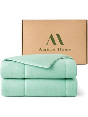 Cooling Comforter Queen for Hot Sleepers - Soft Heather Mint Green Bedding
